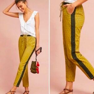 Anthropologie Olive Green Eyelet Jogger pants